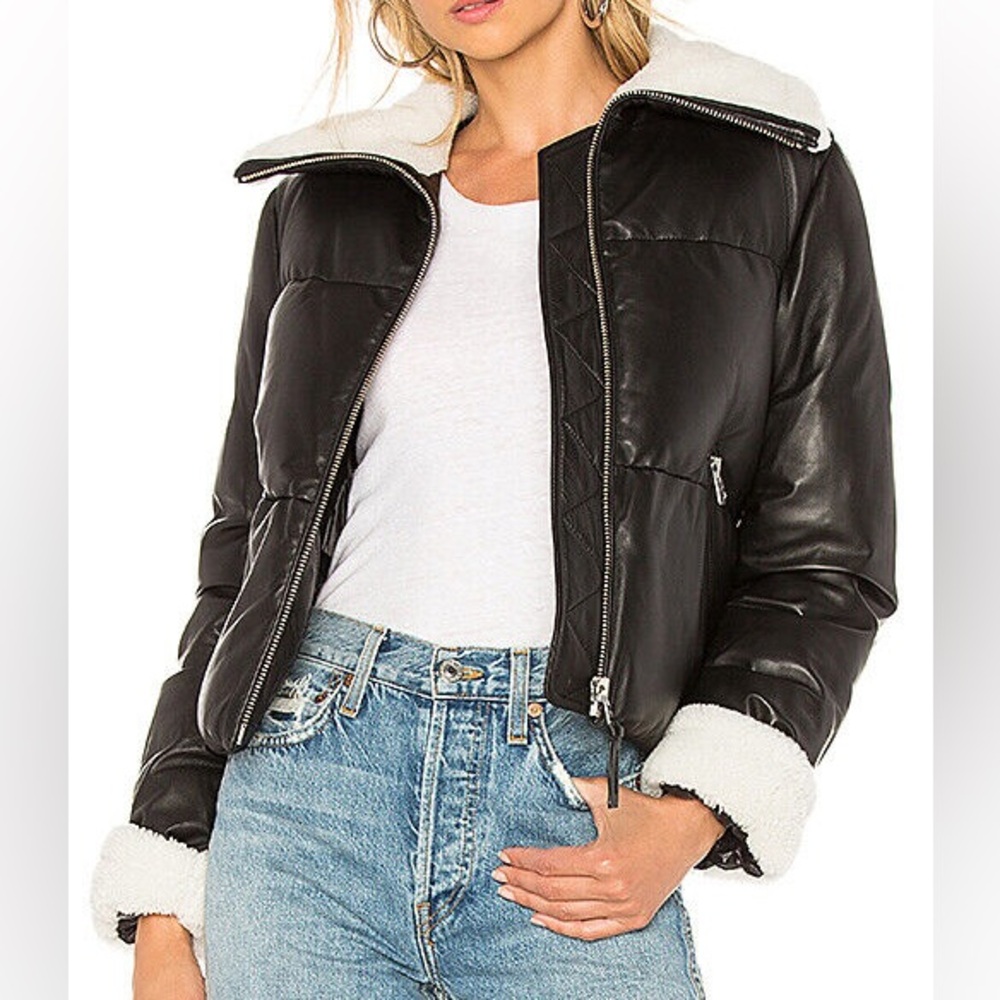 Mackage Leather Shearling Puffer Coat Sz S/M